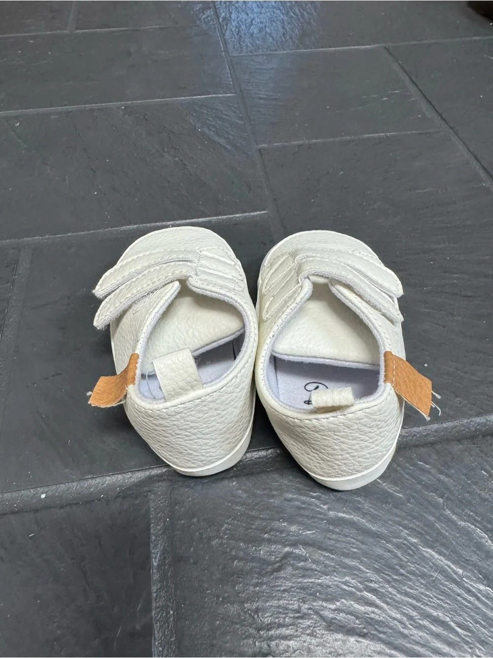 Amazon Cream Velcro Baby Sneakers with Tan Pull Tabs